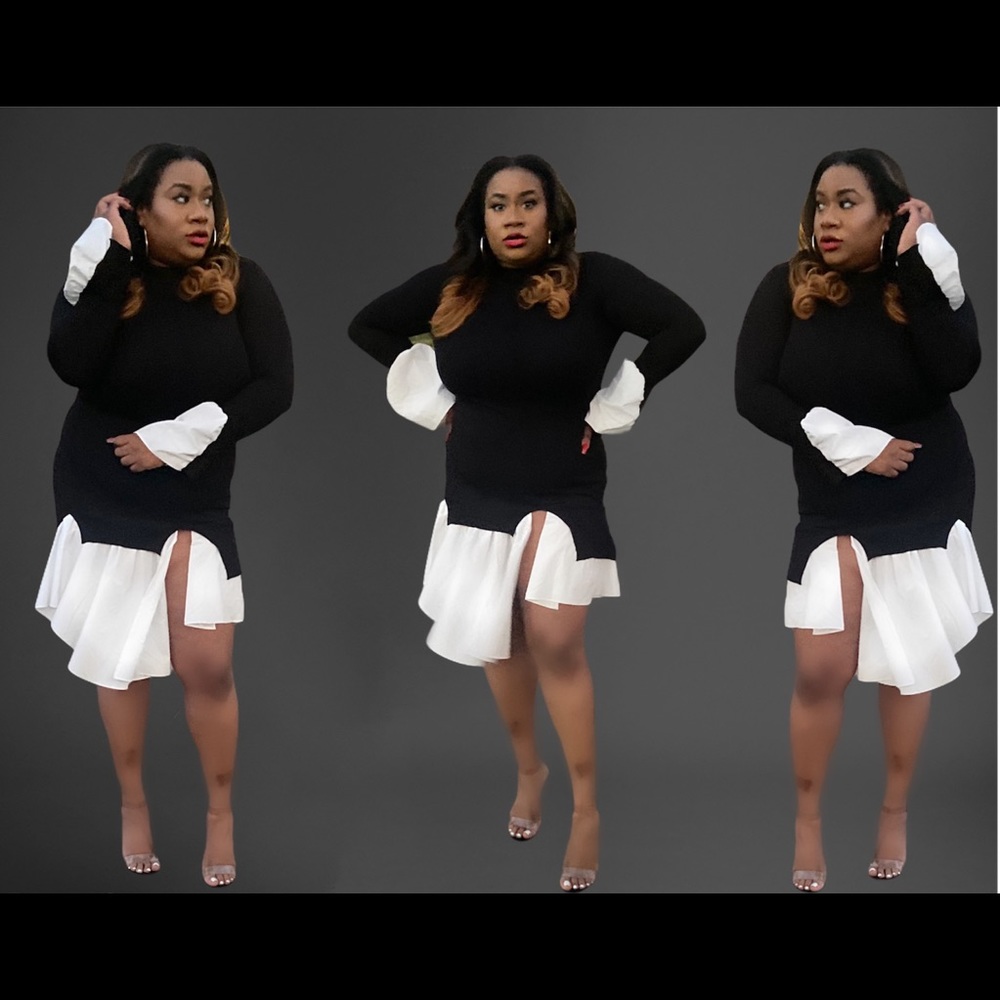 Black Sweater Dress with ruffle detail